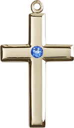 [2190GF-STN9] 14kt Gold Filled Cross Medal with a 3mm Sapphire Swarovski stone