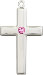 [2190SS-STN10] Sterling Silver Cross Medal with a 3mm Rose Swarovski stone