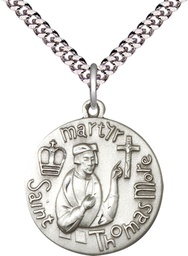 [0957SS/24S] Sterling Silver Saint Thomas More Pendant on a 24 inch Light Rhodium Heavy Curb chain