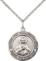 [8337RDSPSS/18SS] Sterling Silver Corazon Inmaculado de Maria Pendant on a 18 inch Sterling Silver Light Curb chain