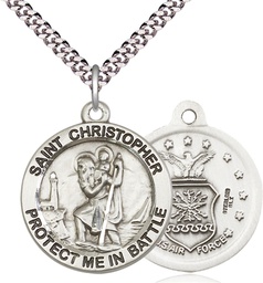 [1174SS1/24S] Sterling Silver Saint Christopher Air Force Pendant on a 24 inch Light Rhodium Heavy Curb chain