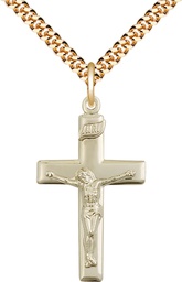 [2191GF/24G] 14kt Gold Filled Crucifix Pendant on a 24 inch Gold Plate Heavy Curb chain