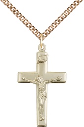 [2191GF/24GF] 14kt Gold Filled Crucifix Pendant on a 24 inch Gold Filled Heavy Curb chain