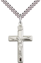 [2191SS/24S] Sterling Silver Crucifix Pendant on a 24 inch Light Rhodium Heavy Curb chain