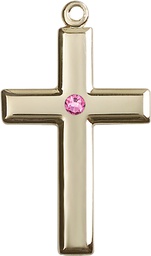 [2192GF-STN10] 14kt Gold Filled Cross Medal with a 3mm Rose Swarovski stone