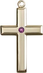 [2192GF-STN2] 14kt Gold Filled Cross Medal with a 3mm Amethyst Swarovski stone