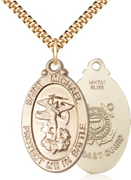 [1171GF3/24G] 14kt Gold Filled Saint Michael Guardian Angel Coast Guard Pendant on a 24 inch Gold Plate Heavy Curb chain