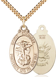 [1171GF6/24G] 14kt Gold Filled Saint Michael Navy Pendant on a 24 inch Gold Plate Heavy Curb chain