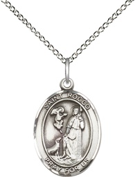 [8377SS/18SS] Sterling Silver Saint Rocco Pendant on a 18 inch Sterling Silver Light Curb chain