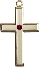 [2192KT-STN1] 14kt Gold Cross Medal with a 3mm Garnet Swarovski stone