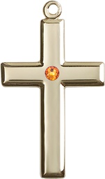 [2192KT-STN11] 14kt Gold Cross Medal with a 3mm Topaz Swarovski stone