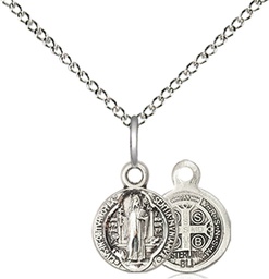 [2341SS/18SS] Sterling Silver Saint Benedict Pendant on a 18 inch Sterling Silver Light Curb chain