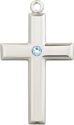 [2192SS-STN3] Sterling Silver Cross Medal with a 3mm Aqua Swarovski stone