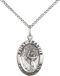 [3989SS/18SS] Sterling Silver Saint Francis of Assisi Pendant on a 18 inch Sterling Silver Light Curb chain