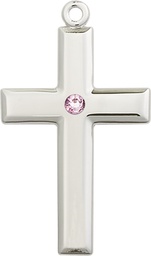 [2192SS-STN6] Sterling Silver Cross Medal with a 3mm Light Amethyst Swarovski stone