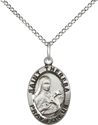 [3992SS/18SS] Sterling Silver Saint Theresa Pendant on a 18 inch Sterling Silver Light Curb chain