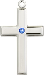 [2192SS-STN9] Sterling Silver Cross Medal with a 3mm Sapphire Swarovski stone