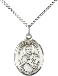[8408SS/18SS] Sterling Silver Saint Viator of Bergamo Pendant on a 18 inch Sterling Silver Light Curb chain
