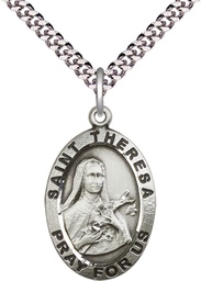 [4032SS/24S] Sterling Silver Saint Theresa Pendant on a 24 inch Light Rhodium Heavy Curb chain