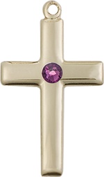 [2195GF-STN2] 14kt Gold Filled Cross Medal with a 3mm Amethyst Swarovski stone