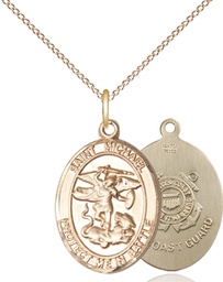 [1172GF3/18GF] 14kt Gold Filled Saint Michael Coast Guard Pendant on a 18 inch Gold Filled Light Curb chain
