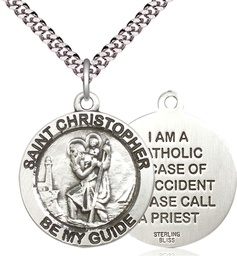 [4074SS/24S] Sterling Silver Saint Christopher Pendant on a 24 inch Light Rhodium Heavy Curb chain