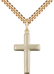 [2195GF/24G] 14kt Gold Filled Cross Pendant on a 24 inch Gold Plate Heavy Curb chain