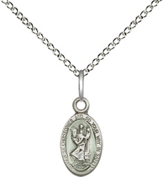 [4121ECSS/18SS] Sterling Silver Saint Christopher Pendant on a 18 inch Sterling Silver Light Curb chain