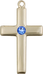 [2195KT-STN9] 14kt Gold Cross Medal with a 3mm Sapphire Swarovski stone