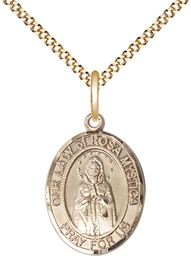 [8413GF/18G] 14kt Gold Filled Our Lady of Rosa Mystica Pendant on a 18 inch Gold Plate Light Curb chain