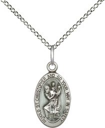 [4122ECSS/18SS] Sterling Silver Saint Christopher Pendant on a 18 inch Sterling Silver Light Curb chain