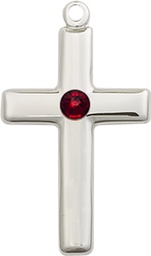 [2195SS-STN1] Sterling Silver Cross Medal with a 3mm Garnet Swarovski stone