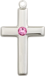 [2195SS-STN10] Sterling Silver Cross Medal with a 3mm Rose Swarovski stone