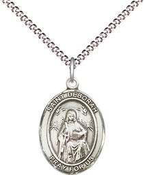 [8286SS/18S] Sterling Silver Saint Deborah Pendant on a 18 inch Light Rhodium Light Curb chain