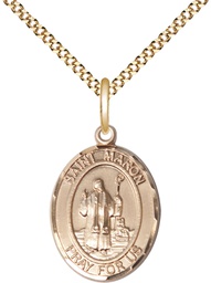 [8417GF/18G] 14kt Gold Filled Saint Maron Pendant on a 18 inch Gold Plate Light Curb chain