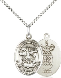 [1172SS1/18SS] Sterling Silver Saint Michael Air Force Pendant on a 18 inch Sterling Silver Light Curb chain