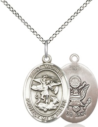 [1172SS2/18SS] Sterling Silver Saint Michael Army Pendant on a 18 inch Sterling Silver Light Curb chain