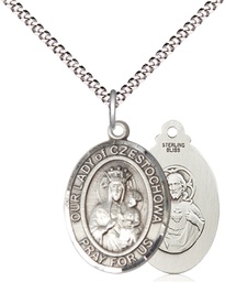 [8421SS/18S] Sterling Silver Our Lady of Czestochowa Pendant on a 18 inch Light Rhodium Light Curb chain