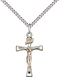 [2237GF/SS/18S] Two-Tone GF/SS Maltese Crucifix Pendant on a 18 inch Light Rhodium Light Curb chain