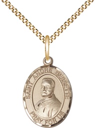 [8424GF/18G] 14kt Gold Filled Saint Andre Bessette Pendant on a 18 inch Gold Plate Light Curb chain