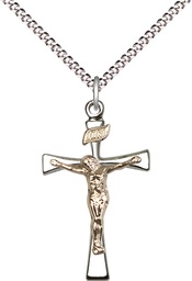 [2238GF/SS/18S] Two-Tone GF/SS Maltese Crucifix Pendant on a 18 inch Light Rhodium Light Curb chain