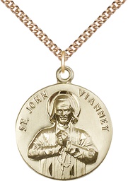 [2279GF/24GF] 14kt Gold Filled Saint John Vianney Pendant on a 24 inch Gold Filled Heavy Curb chain