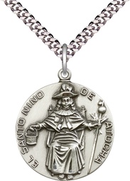 [4268SS/24S] Sterling Silver Saint NiC_x0003_B1o de Atocha Pendant on a 24 inch Light Rhodium Heavy Curb chain