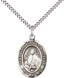 [8428SS/18S] Sterling Silver Saint Maria Bertilla Boscardin Pendant on a 18 inch Light Rhodium Light Curb chain