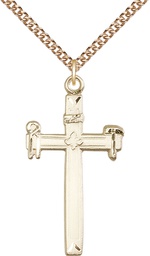 [2394GF/24GF] 14kt Gold Filled Carpenter Cross Pendant on a 24 inch Gold Filled Heavy Curb chain