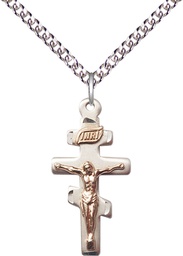 [2424GF/SS/24SS] Two-Tone GF/SS Greek Crucifix Pendant on a 24 inch Sterling Silver Heavy Curb chain