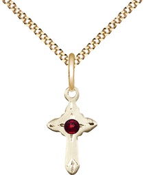 [2525GF-STN1/18G] 14kt Gold Filled Cross Pendant with a 3mm Garnet Swarovski stone on a 18 inch Gold Plate Light Curb chain