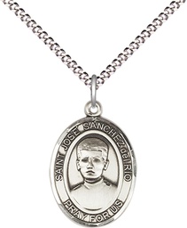 [8446SS/18S] Sterling Silver Saint Jose Canchez del Rio Pendant on a 18 inch Light Rhodium Light Curb chain