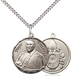 [8451RDSS/18S] Sterling Silver Pope Francis Pendant on a 18 inch Light Rhodium Light Curb chain