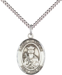 [8457SS/18S] Sterling Silver Saint Vladimir Pendant on a 18 inch Light Rhodium Light Curb chain